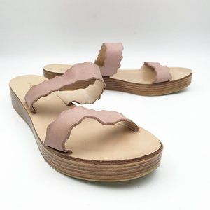 SOPHIA Milano Two Strap Pink Ruffle Leather Slip On Platform Sandals Womens 9.5